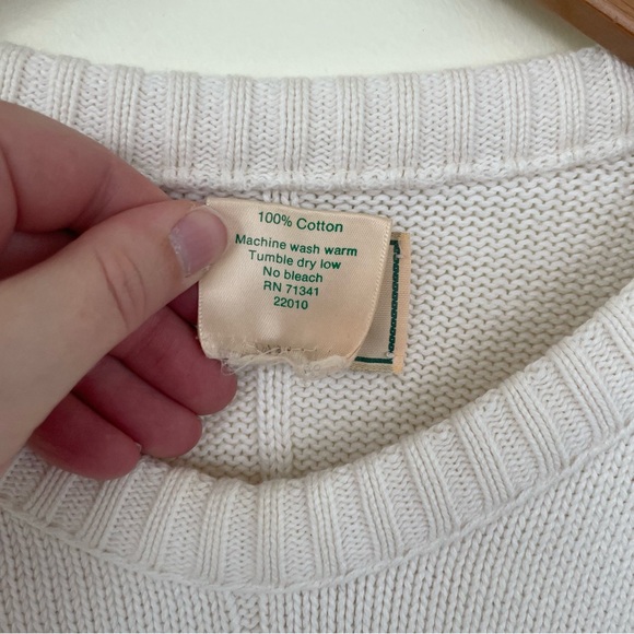 LL Bean Vintage Made in USA 100% Cotton Ivory Square Knit Sweater Men’s Large L - Picture 8 of 8